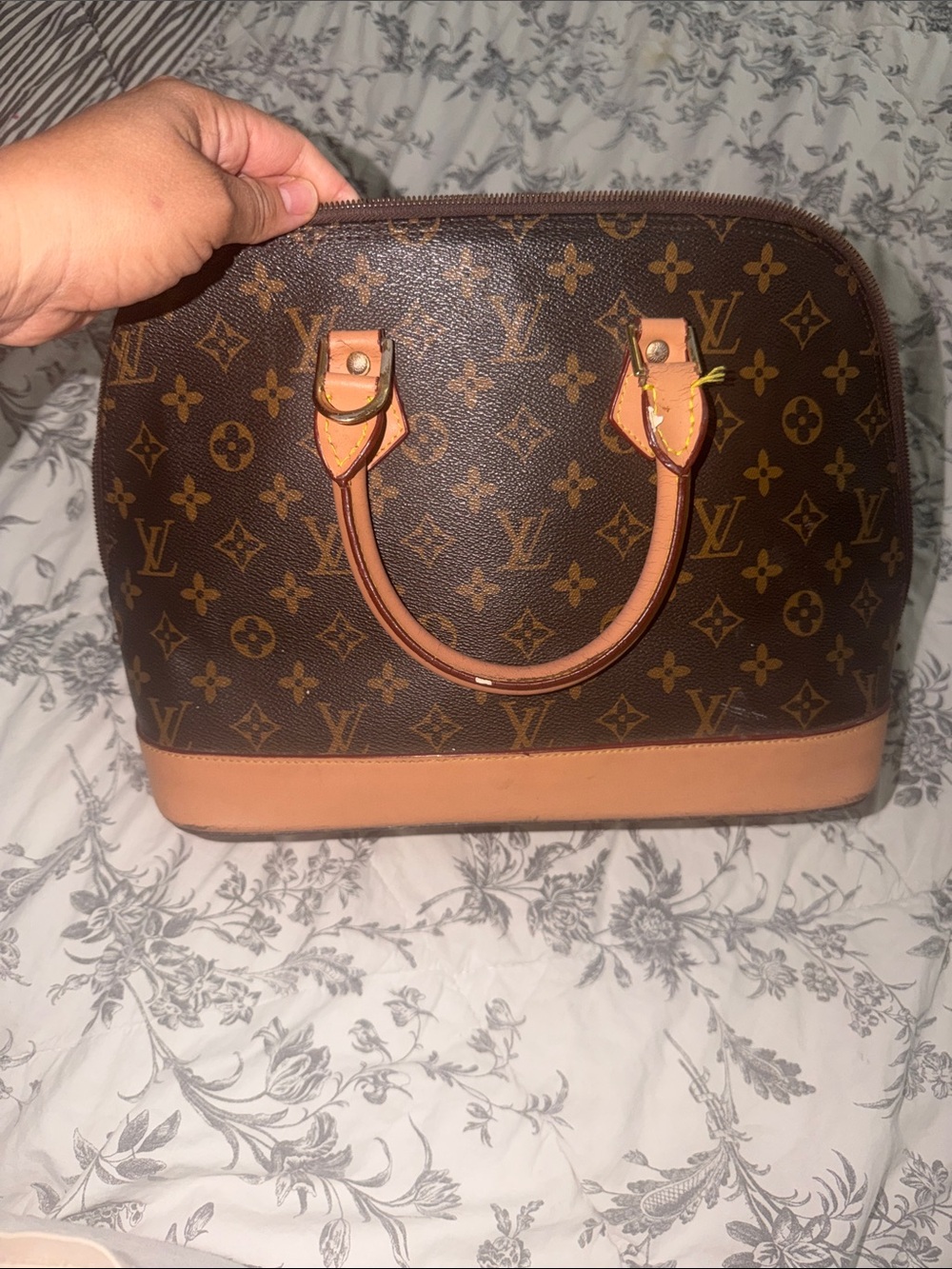 Brown Monogram Satchel with Tan Trim - Picture 6 of 15